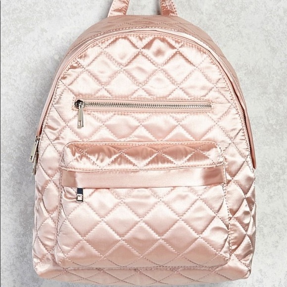 Forever 21 Handbags - Forever 21 Light Pink Quilted Satin Backpack